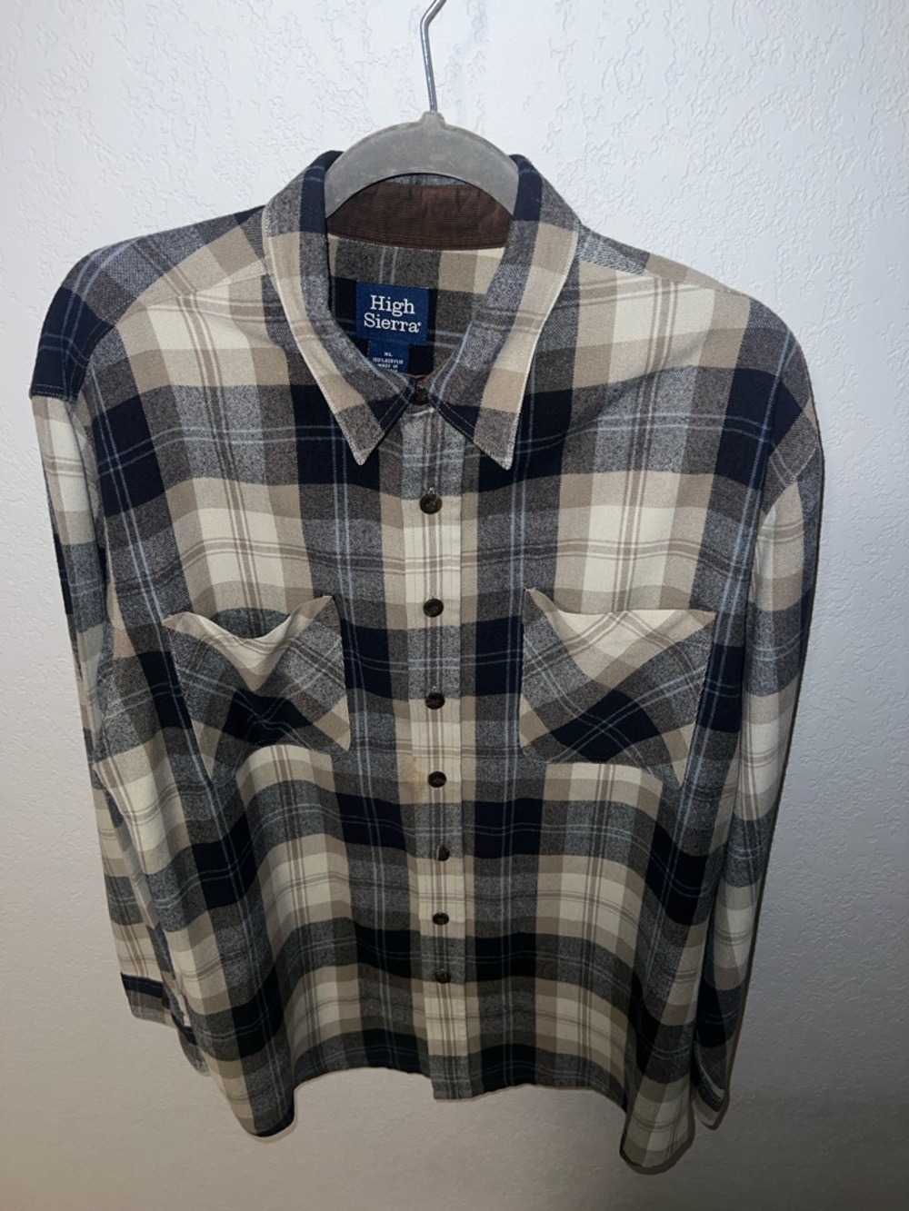 High Sierra Men's Beige, Navy and Cream Plaid Button-Up Shirt